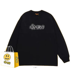 Drew Black Outline Logo Relaxed-Fit Long-Sleeve Top