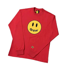 Drew Red Smiley Graphic Relaxed-Fit Long-Sleeve T-Shirt