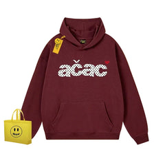 Drew Polka Dot Letter Print Fleece Hoodie, Burgundy