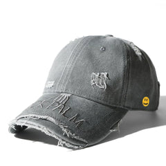 Drew Light Grey Vintage Distressed Smiley Cap