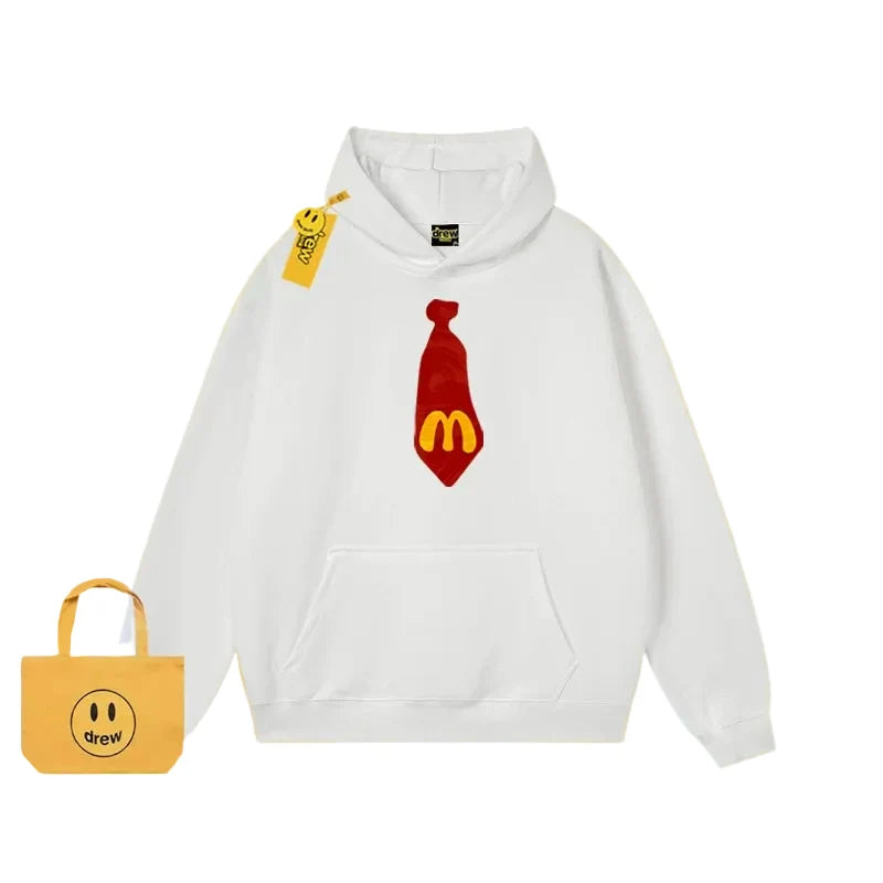Drew Cartoon Tie Print Hoodie, White