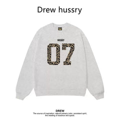 Drew Leopard 07 Graphic Crewneck Sweatshirt, Off White Gray