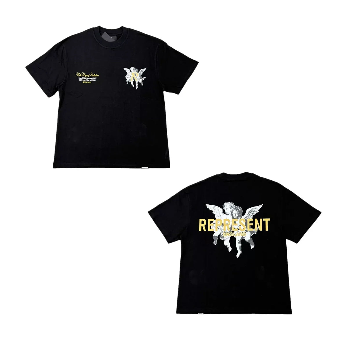 Represent Twin Cherubs & Yellow Logo Graphic T-Shirt - Black