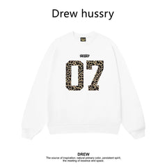 Drew Leopard 07 Graphic Fleece Lined Crewneck Sweatshirt, White
