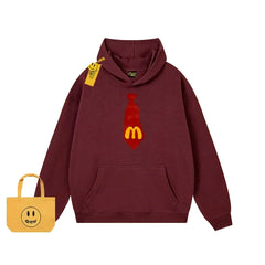 Drew Cartoon Tie Print Fleece Hoodie, Burgundy