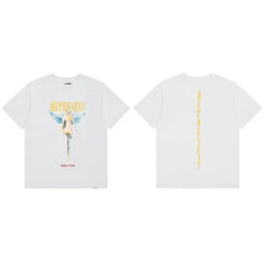 Represent Angel Figurine & Vertical Logo Graphic T-Shirt - White