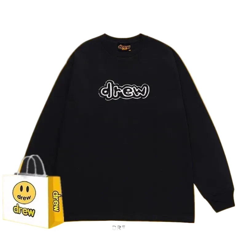 Drew Black Outline Logo Relaxed-Fit Long-Sleeve Top
