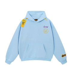 Drew Light Blue Smiley Graphic Relaxed-Fit Fleece Hoodie