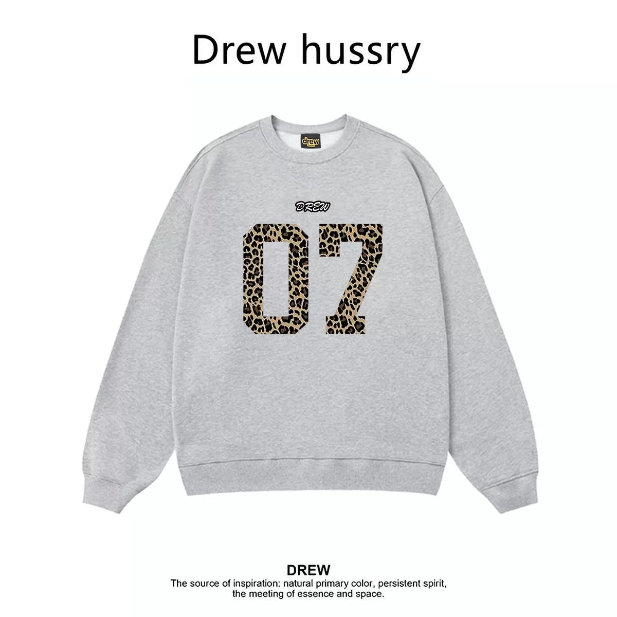 Drew Leopard 07 Graphic Crewneck Sweatshirt, Light Gray