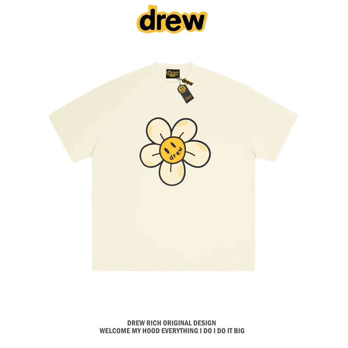 Drew House Daisy Smiley Graphic Oversized Cotton T-Shirt, Off White