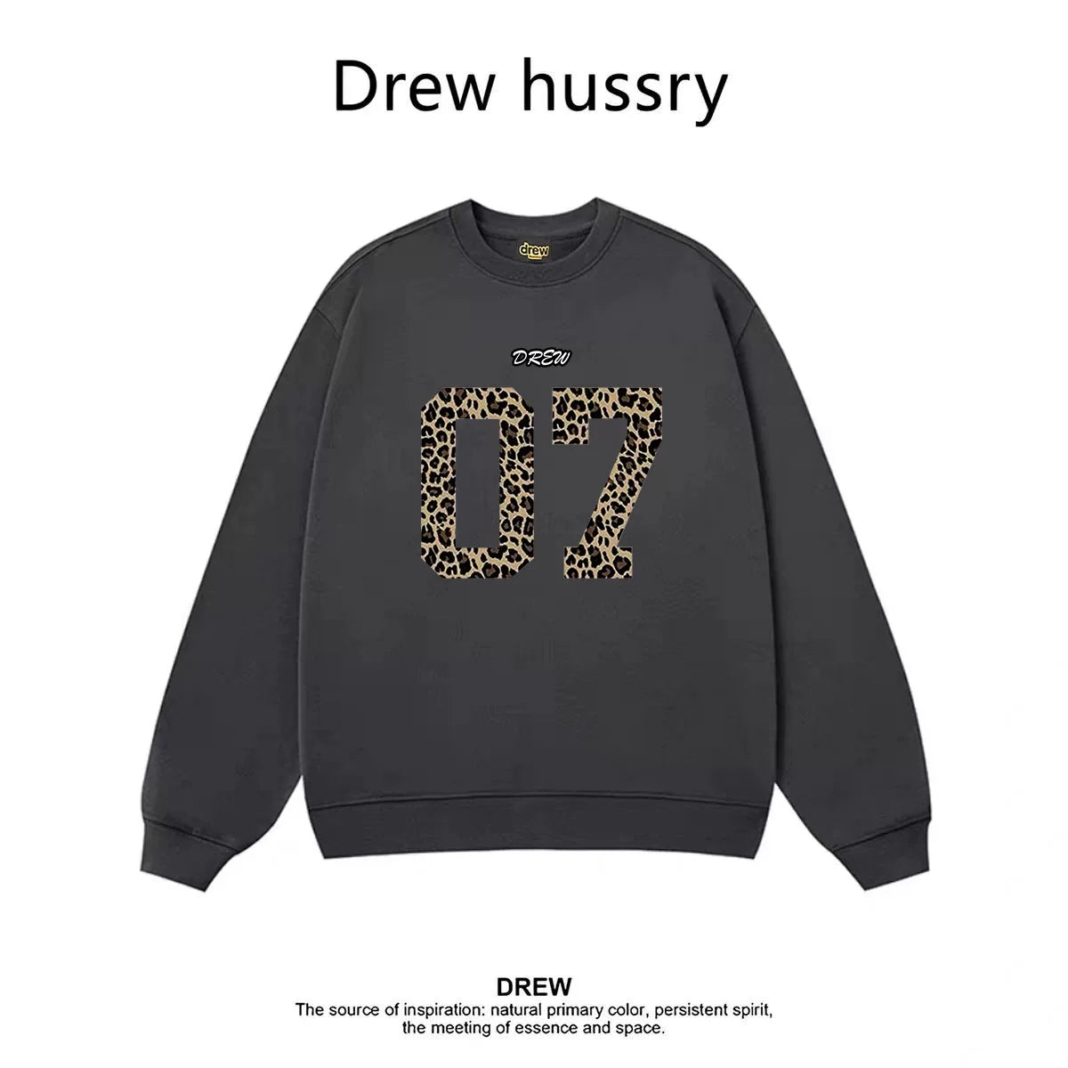 Drew Leopard 07 Graphic Fleece Lined Crewneck Sweatshirt, Dark Gray