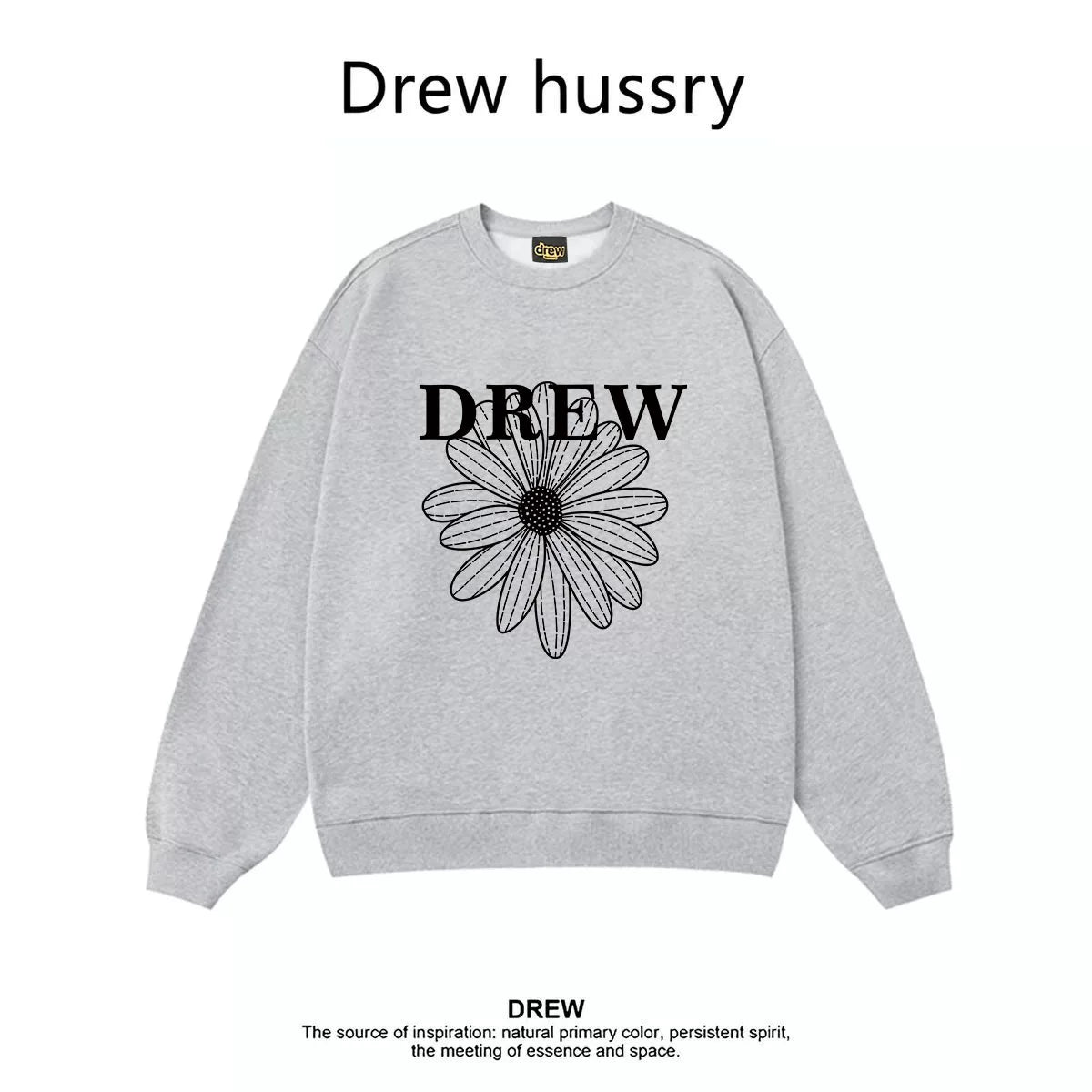 Drew Daisy Print Crewneck Sweatshirt, Light Grey