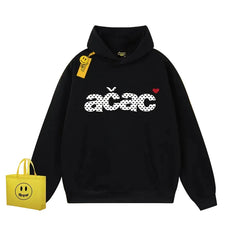 Drew Polka Dot Letter Print Hoodie, Black, Cotton Regular Weight