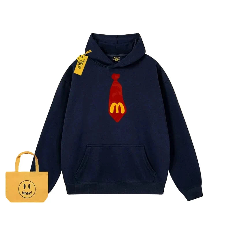 Drew Cartoon Tie Print Hoodie, Navy Blue