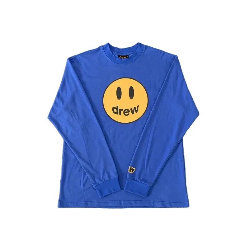 Drew Blue Smiley Graphic Relaxed-Fit Long-Sleeve T-Shirt
