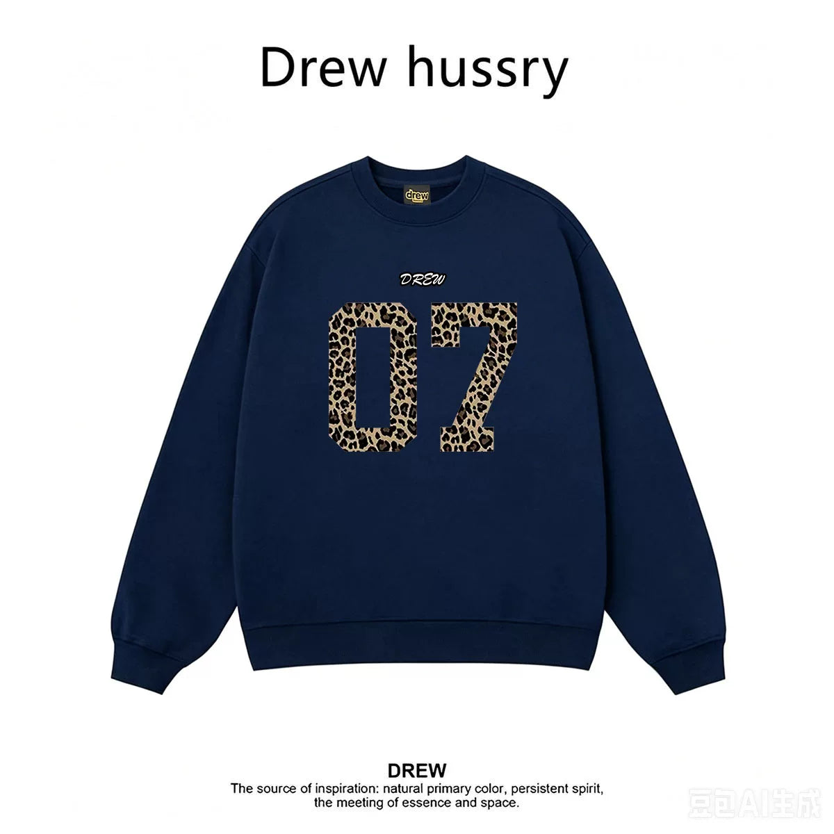 Drew Leopard 07 Graphic Crewneck Sweatshirt, Navy